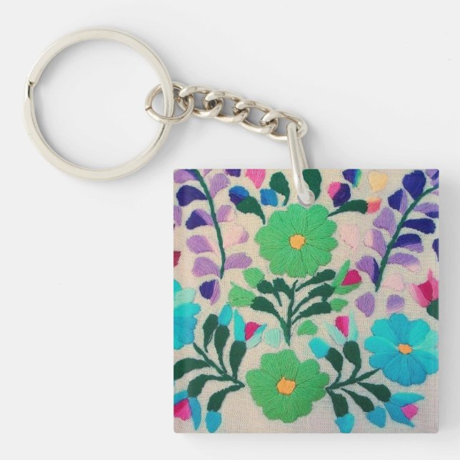 Colorful Flowers Pattern Key Ring (Front)