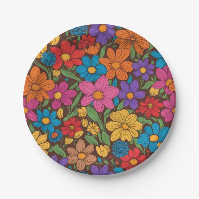 Colorful flowers pattern paper plate (Front)