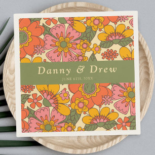 Colorful Flowers Pattern Retro Boho 70s Wedding Napkin