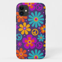 Colorful Flowers Peace Love Groovy Retro Hippie