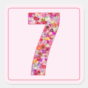 Colorful Flowers Pink Month Number 7 Square Sticker