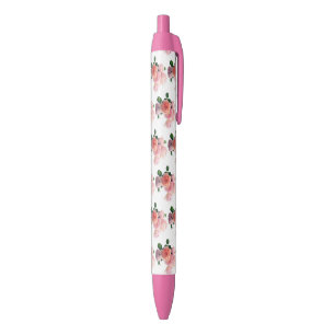 Colorful Flowers Roses Green Pink Red Orange Blue Ink Pen