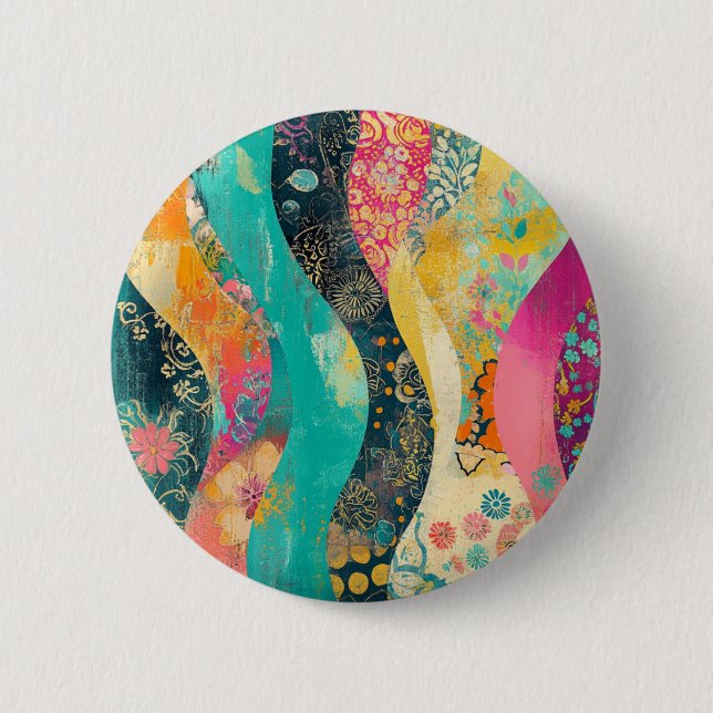Colorful Flowers Wave 6 Cm Round Badge (Front)
