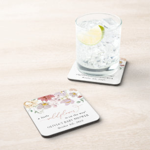 Colorful Flowers, Wildflowers, Boho, Baby Shower Coaster