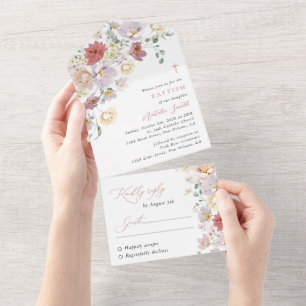 Colorful Flowers, Wildflowers, Boho, Baptism All In One Invitation
