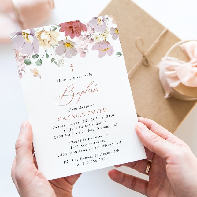 Colorful Flowers, Wildflowers, Boho, Baptism Invitation (Creator Uploaded)