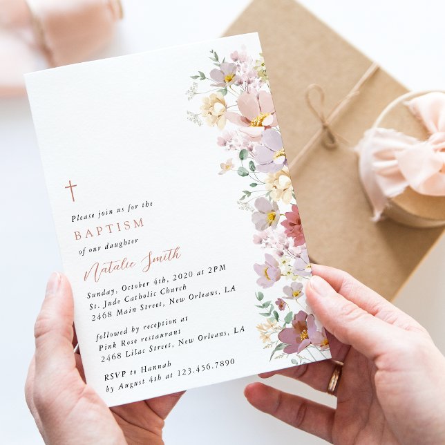 Colorful Flowers, Wildflowers, Boho, Baptism Invitation (Creator Uploaded)
