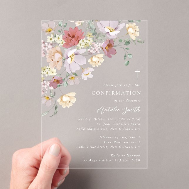 Colorful Flowers, Wildflowers, Boho, Confirmation Acrylic Invitations (Insitu (Handheld))
