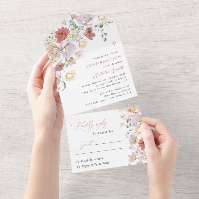 Colorful Flowers, Wildflowers, Boho, Confirmation All In One Invitation (Tearaway)