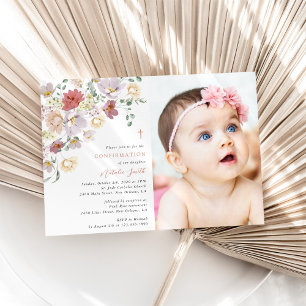 Colorful Flowers, Wildflowers, Boho, Confirmation Invitation