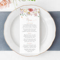 Colorful Flowers, Wildflowers, Boho, Wedding Menu