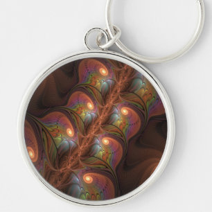 Colorful Fluorescent Abstract Brown Fractal Art Key Ring