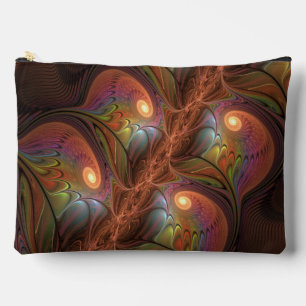 Colorful Fluorescent Abstract Trippy Brown Fractal Accessory Pouch
