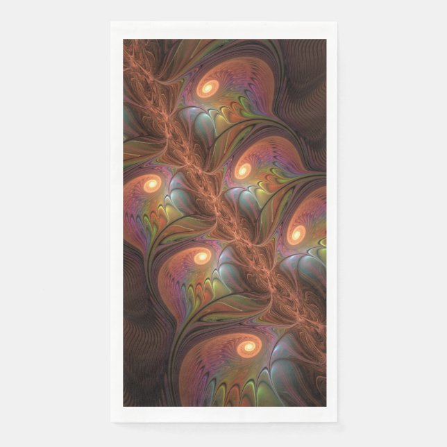 Colorful Fluorescent Abstract Trippy Brown Fractal Napkin (Front)