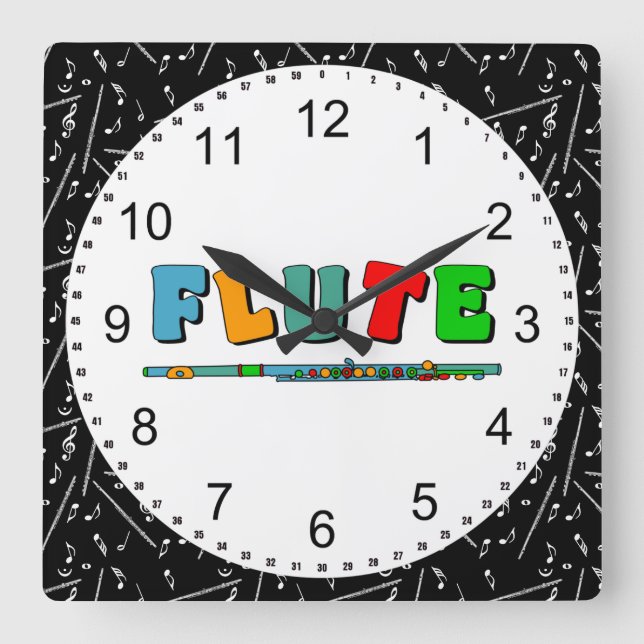 Colorful Flute Square Wall Clock (Front)