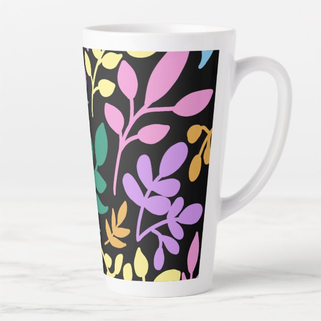 Colorful foliage in black background latte mug (Right)
