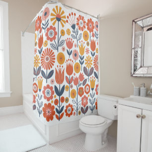Colorful Folk Art Flowers Shower Curtain