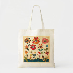 Colorful Folk Art Flowers Tote Bag
