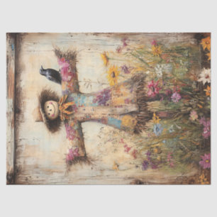 Colorful Folk Art Scarecrow with Wildflowers Tissue Paper