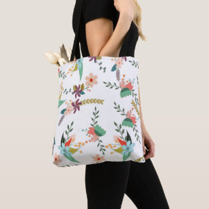 COLORFUL FOLK FLORAL BOTANICAL PATTERN TOTE BAG