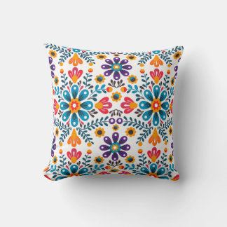 Colorful Folk Floral Pattern – Vibrant Decorative Cushion