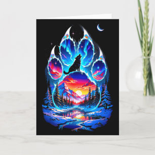 Colorful Footprint Wolf Wolves Lovers Howling At T Card
