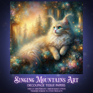 Colorful Forest Cat Artistic Floral Decoupage Tissue Paper