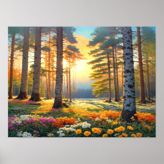 Colorful Forest Flowers and Summer Colors Art Poster