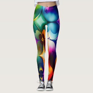 Colorful Fractal Flowers Rainbow Pattern Leggings