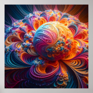 Colorful Fractal Orb in Fractal Nest Poster