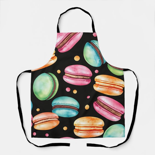 Colorful French Macaron Watercolor Pattern Apron (Front)