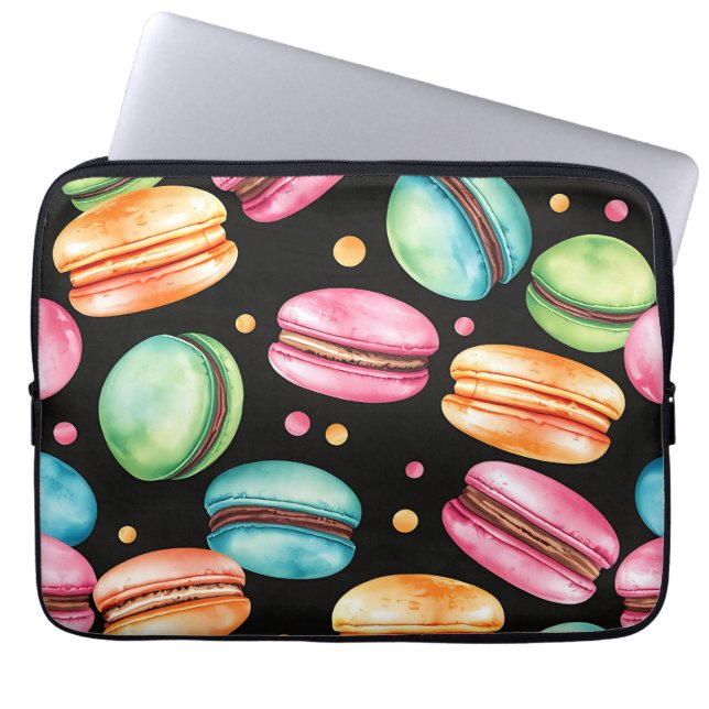 Colorful French Macaron Watercolor Pattern Laptop Sleeve (Front)