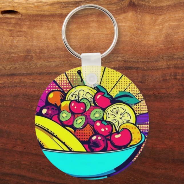 Colorful Fruit Bowl Keychain | Pop Art Food  (Front)