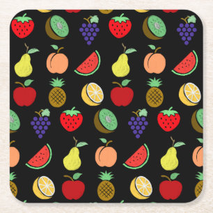 Colorful fruit fun chalk sketch square paper coast coaster