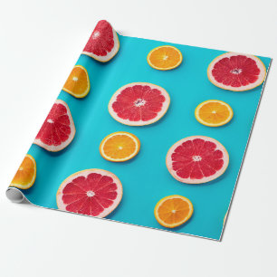 Colorful fruit pattern of fresh orange and grapefr wrapping paper