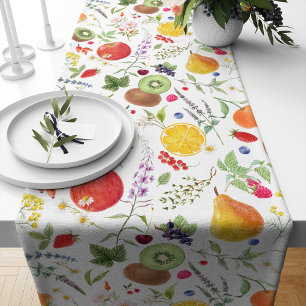 Colorful Fruits And Flowers Watercolor  Medium Table Runner