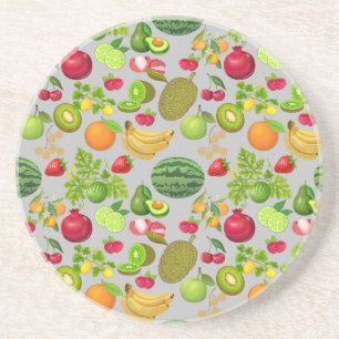 Colorful Fruits Pattern 01.b LGrey BG Coaster
