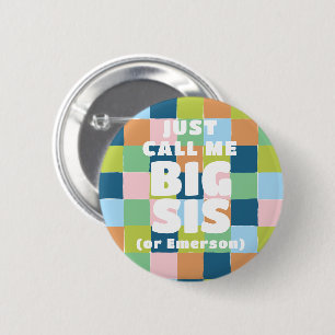 Colorful Fun Checker Block Baby Shower Big Sister 6 Cm Round Badge