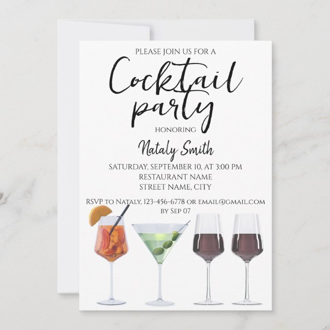 Colorful fun cocktails invitation (Front)