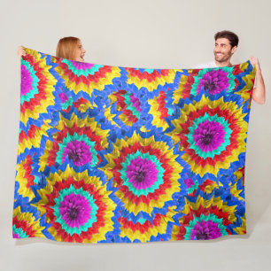 Colorful fun dahlia design fleece blanket