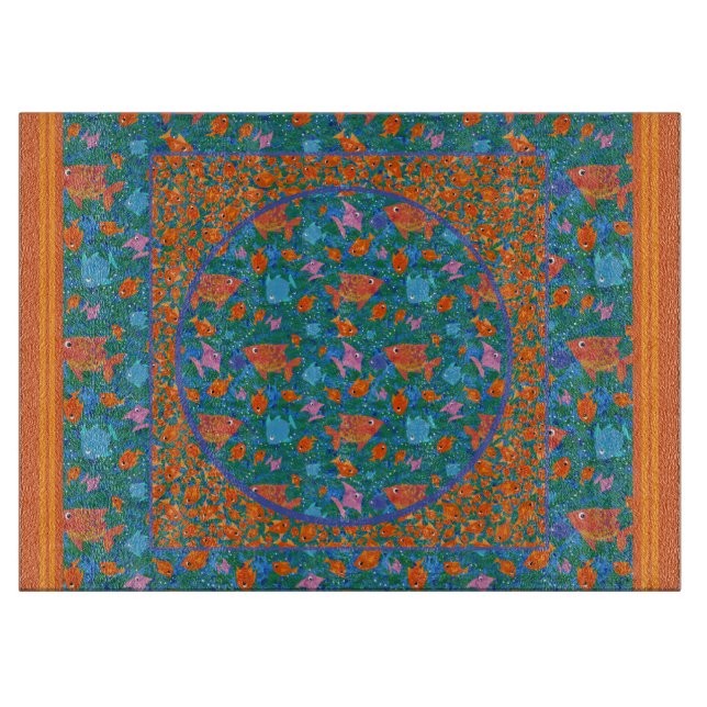 Colorful Fun Fish in the Sea Glass Cutting Board (Front)