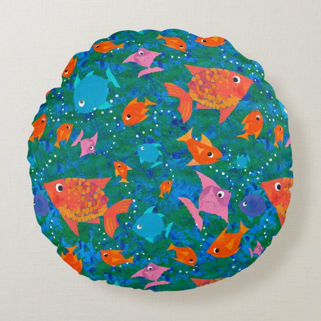 Colorful Fun Fish in the Sea Round Pillow (Front)