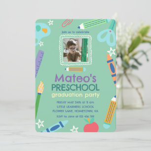 Colorful Fun Photo Preschool Graduation Invitation