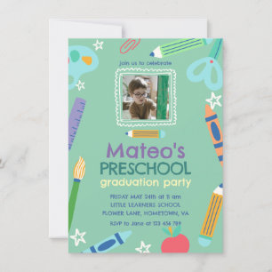Colorful Fun Photo Preschool Graduation Invitation