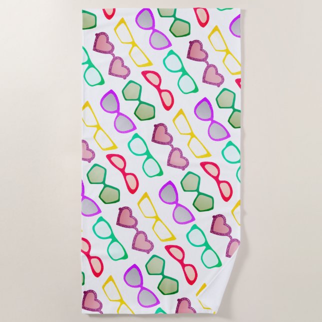 Colorful Fun Sunglasses Pattern Beach Towel (Front)