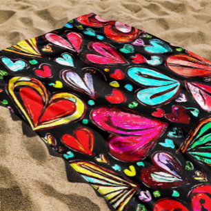 COLORFUL FUNKY-HEART SUMMER PATTERN BEACH TOWEL