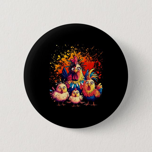 Colorful Funny Chicken Art  6 Cm Round Badge (Front)