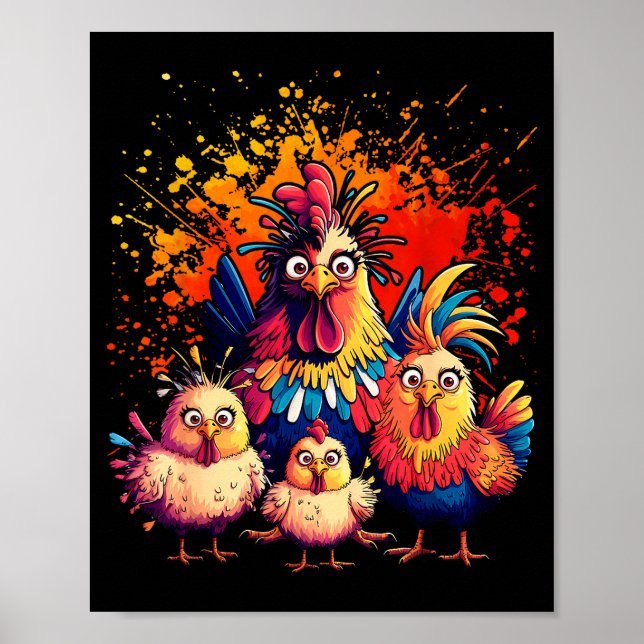 Colorful Funny Chicken Art  Poster (Front)