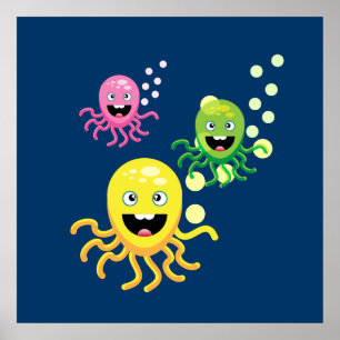 Colorful funny octopi poster