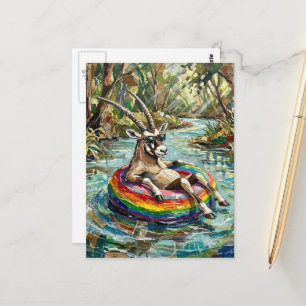 Colorful Funny Oryx on a Float Trip Postcard